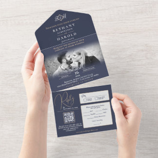 Invitation Tout En Un Monogramme bleu tout en un mariage Invite