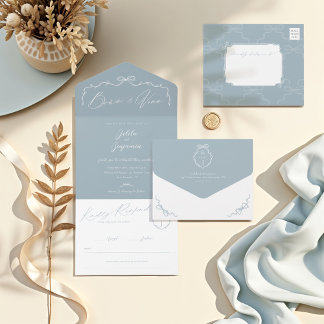 Invitation Tout En Un Monogramme de mariage élégant dessiné à la main av