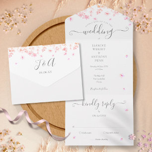 Invitation Tout En Un Monogramme de script floral de fleur de pêche