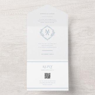 Invitation Tout En Un Monogramme Diamant Avec Fleurs Triplé Mariage