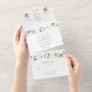 Invitation Tout En Un Monogramme d'or de verdure Airy tout en un seul Ma