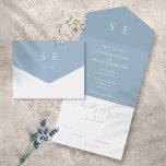 Invitation Tout En Un Monogramme Élégant Dusty Mariage Bleu Et Or<br><div class="desc">Cette faire-part de mariage tout-en-un minimaliste chic peut être personnalisée avec vos initiales monogrammes et informations de mariage sur un arrière - plan bleu poussiéreux. L'invitation comprend une carte RSVP perforée qui peut être adressée individuellement ou laissée vide pour que vous puissiez écrire à la main les coordonnées de votre...</div>