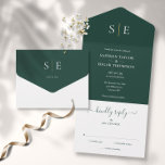 Invitation Tout En Un Monogramme Élégant Émeraude Vert Et Mariage Or<br><div class="desc">Cette faire-part de mariage tout en un minimaliste chic peut être personnalisée avec vos initiales monogrammes et informations de mariage sur un arrière - plan vert émeraude. L'invitation comprend une carte RSVP perforée qui peut être adressée individuellement ou laissée vide pour que vous puissiez écrire à la main les coordonnées...</div>