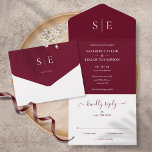 Invitation Tout En Un Monogramme Élégant Mariage Bourgogne Et Or<br><div class="desc">Cette faire-part de mariage tout en un minimaliste chic peut être personnalisée avec vos initiales monogrammes et informations de mariage sur un arrière - plan bordeaux. L'invitation comprend une carte RSVP perforée qui peut être adressée individuellement ou laissée vide pour que vous puissiez écrire à la main les coordonnées de...</div>