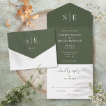 Invitation Tout En Un Monogramme Élégant minimaliste Mariage vert olive<br><div class="desc">Cette faire-part de mariage tout en un minimaliste chic peut être personnalisée avec vos initiales monogrammes et informations de mariage sur un arrière - plan vert olive. L'invitation comprend une carte RSVP perforée qui peut être adressée individuellement ou laissée vide pour que vous puissiez écrire à la main les coordonnées...</div>