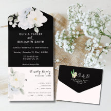 Monogramme floral blanc élégant Mariage noir moder