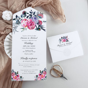 Invitation Tout En Un Monogramme Floral de Pivoine Rose Clair Élégant Ma