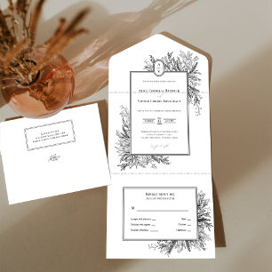 Invitation Tout En Un Monogramme Mariage blanc et noir