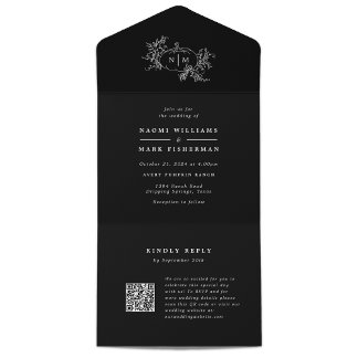 Invitation Tout En Un Monogramme Mariage de vignes citrouilles avec RSVP