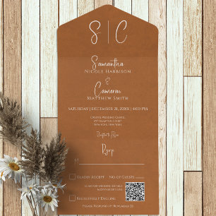 Invitation Tout En Un Monogramme minimal de rouille moderne Code QR