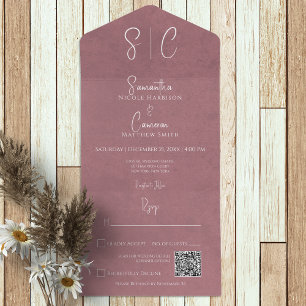 Invitation Tout En Un Monogramme minimal rose moderne QR Code