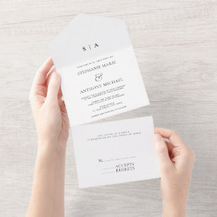 Invitation Tout En Un Monogramme minimaliste moderne Mariage noir et bla