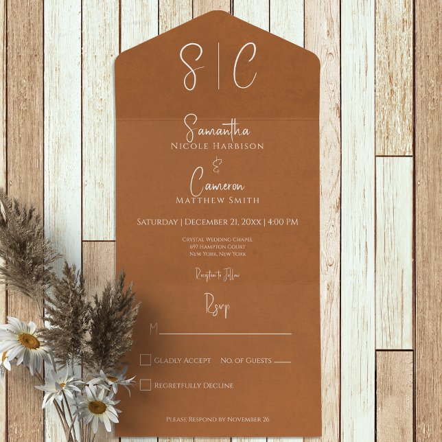 Invitation Tout En Un Monogramme minimum de rouille moderne Pas de dîner (Créateur téléchargé)