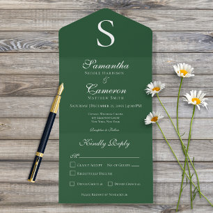 Invitation Tout En Un Monogramme moderne Emerald Green