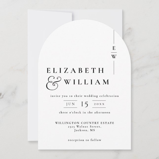 Invitation Tout en un Monogramme moderne QR Code Mariage Arch (Devant)
