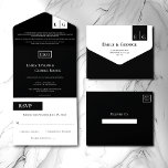 Invitation Tout En Un Monogramme noir et blanc moderne Mariage élégant<br><div class="desc">Faites une déclaration avec ce faire-part de mariage monogramme noir et blanc intemporel et classique. La typographie blanche et audacieuse sur un arrière - plan noir crée un contraste saisissant et un look unique. Parfait pour les mariages, fiançailles et autres occasions spéciales, cette invitation fera une impression durable. Le design...</div>