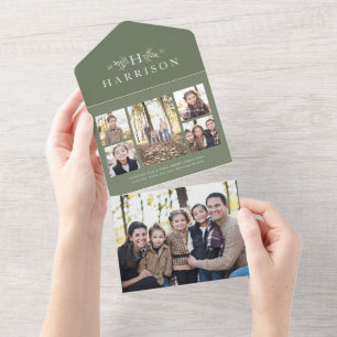 Invitation Tout En Un Monographie rustique sauge vert vacances 5 photo c