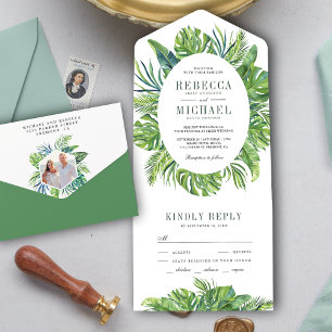 Invitation Tout En Un Monstera moderne Tropical Palm Feuille Mariage