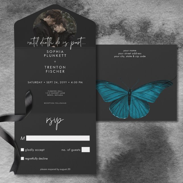 Invitation Tout En Un Moody Dark Minimal Moth Photo No Dinner Mariage (Dark Moody Minimal Moth Photo No Dinner Wedding All In One Invitation)