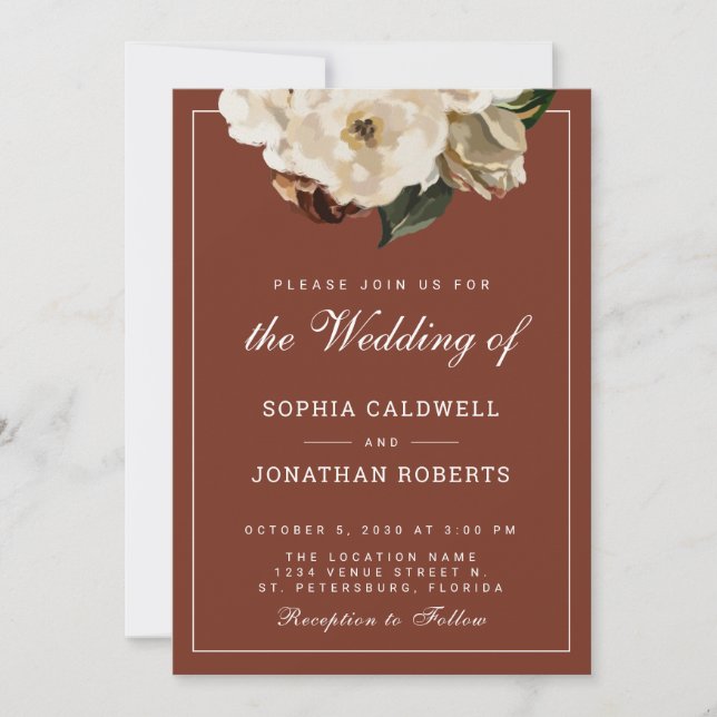 Invitation Tout en un Moody Floral Terracotta Mariage (Devant)