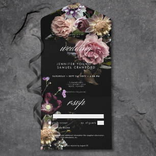 Invitation Tout En Un Moody foncé Pastel Opulent noir Détails floraux