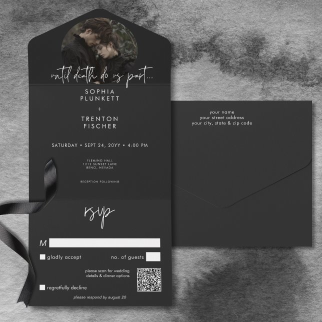 Invitation Tout En Un Moody foncé photo minime QR Code Mariage (Dark Moody Minimal Photo QR Code Wedding All In One Invitation)