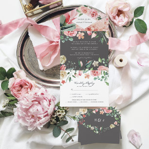 Invitation Tout En Un Moody Rose   Fleurs de mariage romantiques de prin