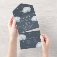 Moon Star & Cloud Navy Blue Book Baby shower