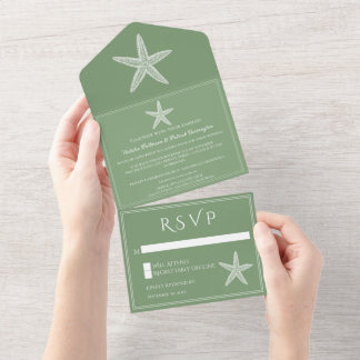 Invitation Tout En Un Moss Green Starfish Mariage