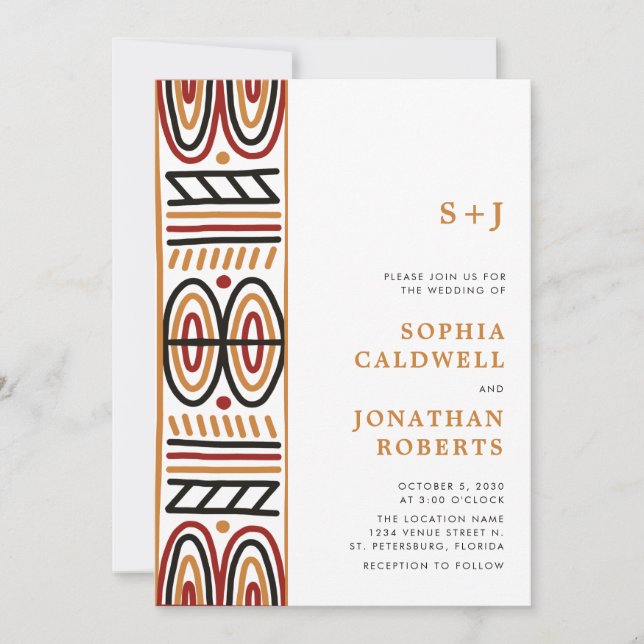 Invitation Tout en un Motif Africain Monogramme Mariage moder (Devant)