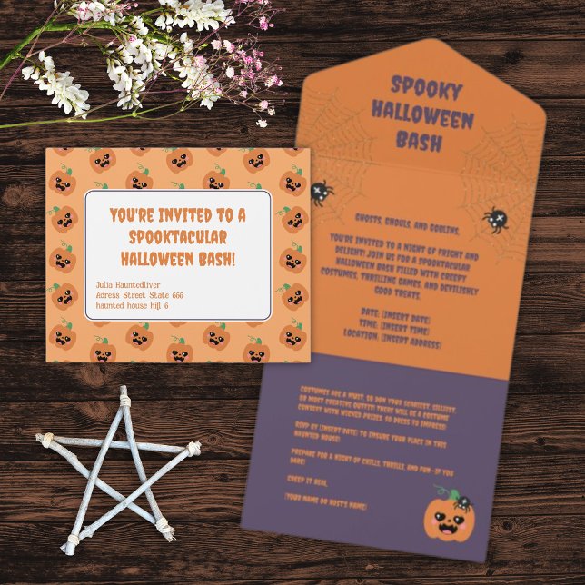 Invitation Tout En Un Motif Citrouille Halloween Kawaii (Créateur téléchargé)