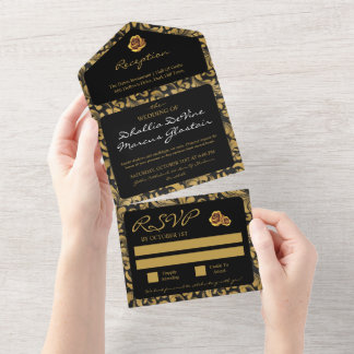 Invitation Tout En Un Motif de goth noir et or