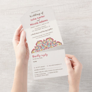 Invitation Tout En Un Motif de mandala géométrique classique pour mariag
