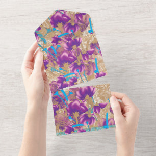 Invitation Tout En Un Motif floral vif avec violet et bleu f