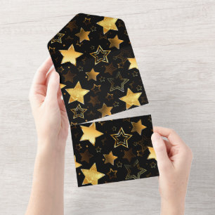 Invitation Tout En Un Motif sans couture avec des étoiles dorées