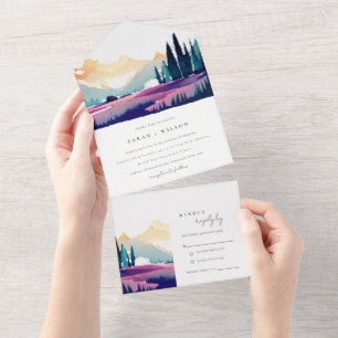 Invitation Tout En Un Mountain Country Lilac Fields Mariage paysager
