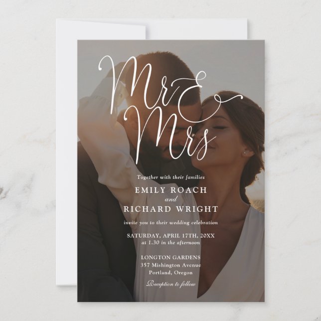 Invitation Tout En Un Mr Et Mme Chic Script Mariage Photo (Devant)