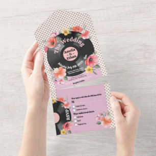 Invitation Tout En Un Musique Mariage Floral 1950 Fleurs