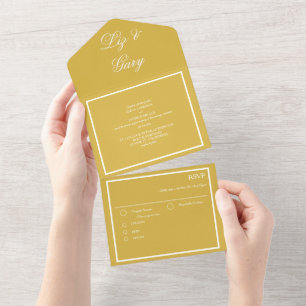 Invitation Tout En Un Mustard Jaune Minimaliste Mariage tout-en-un