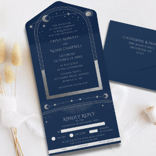 Invitation Tout En Un Mystique Blue Silver Star Lune Astronomie Espace