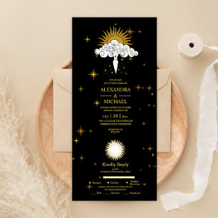Invitation Tout En Un Mystique Or Noir Étoiles Célestes Mariage