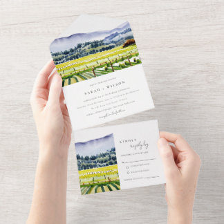 Invitation Tout En Un Napa Valley Watercolor Vineyard Paysage Mariage