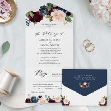 Navy Burgundy Blush Floral Détails Mariage RSVP