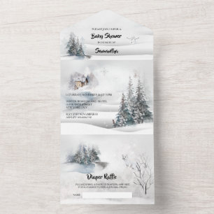 Invitation Tout En Un Neige d'hiver cabine renard blanc owland merland