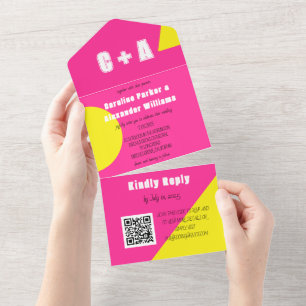 Invitation Tout En Un Neon Hot rose Jaune Rétro Moderne Gras Élégant