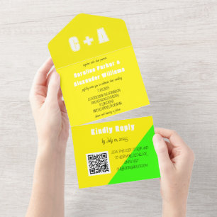 Invitation Tout En Un Neon Jaune Vert Rétro Moderne Téméraire Élégant