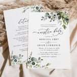 Invitation Tout en un Neustra Boda Rustique Eucalyptus Verdur<br><div class="desc">Cette collection élégante présente des feuilles de verdure à l'aquarelle mélangée avec un serif élégant et délicat sans police en noir,  avec de l'espace pour ajouter des détails sur le dos. Éléments correspondants disponibles.</div>