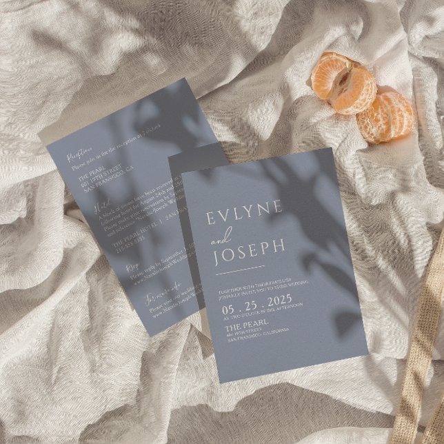 Invitation Tout en un Neutre Dusty Blue Boho Mariage moderne (Créateur téléchargé)