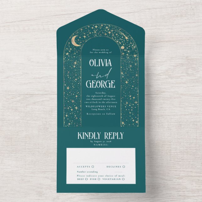 Invitation Tout En Un Night Sky Stars Celestial Arch Turquoise Mariage (À l'intérieur)
