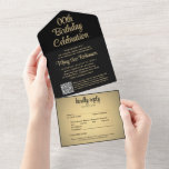 Invitation Tout En Un N'IMPORTE QUEL Anniversaire QR Code RSVP Noir et O<br><div class="desc">Famille d'Invitations et amis à une fête d'anniversaire élégante avec d'élégantes invitations tout-en-un code QR. Tout le libellé de ce modèle est simple à personnaliser pour n'importe quel anniversaire d'année. Il peut inclure tous les détails importants tels que la date de la fête, l'emplacement et le site Web. Avec ce...</div>